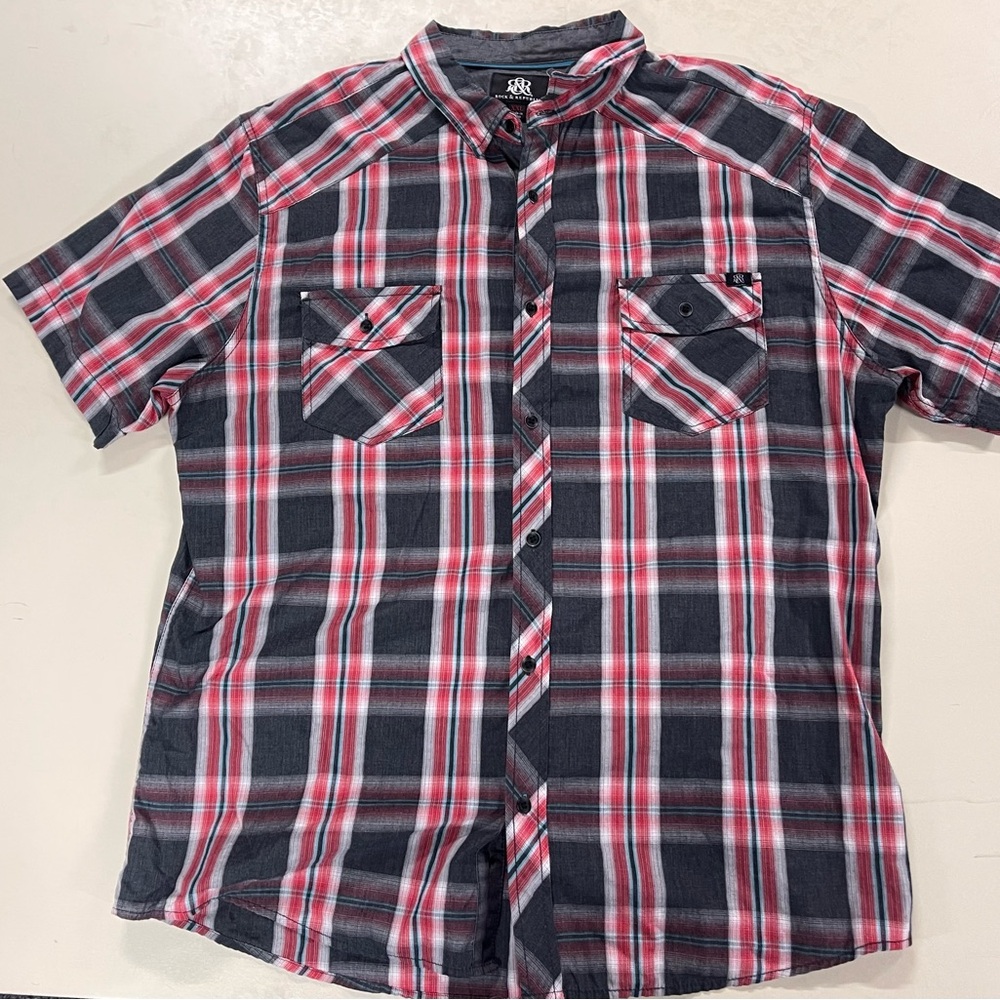 Rock & Republic Men's Short-Sleeve Plaid Button-up Men’s Size XXL